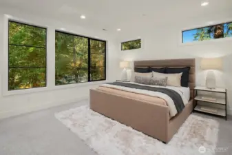 Designer primary suite with five-piece bath & heated floors