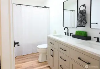 All new beautiful bath with dual sinks