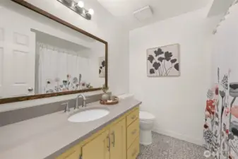 Upstairs full bathroom with luxury vinyl flooring'