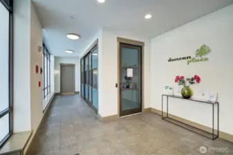 Building lobby area. Mail boxes are behind this picture