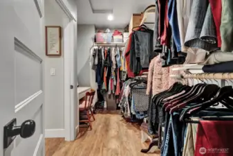 Large walk-in closet with plenty of room for storage.