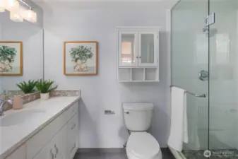 Primary 3/4 bath with an oversized shower.