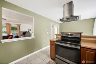 The pass through window allows you to have a open concept.