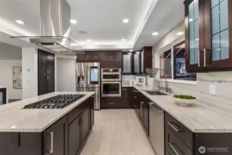 Generous storage runs from the ceiling to the floor, where radiant porcelain tile warms you underfoot.