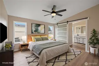 Virtually staged primary bedroom