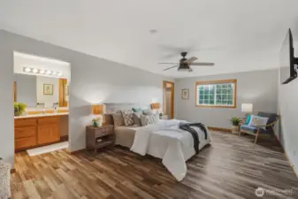 Super spacious and well-appointed Primary Suite! A ceiling fan and AC will keep you cool.