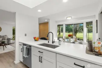 Kitchen opens to dining and living room