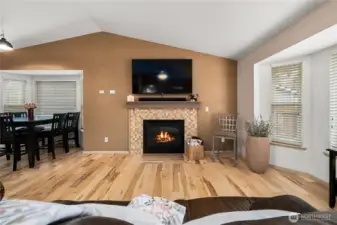 Curl up by the gas fireplace insert and enjoy warmth through the chilly PNW winters.