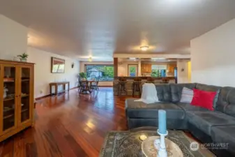 Unusually gleaming Brazilian cherry hardwood floors gives this home a high-end feel.