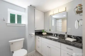 Large primary bath with lots of storage space.