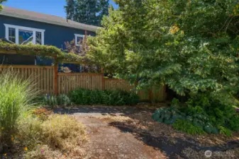 The old driveway is a great parking spot just outside the side gate, easy loading into the house and EV charging.