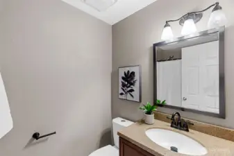 Full bathroom located of of the two upstairs bedrooms.