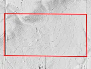 Approximate boundaries in red with approximate topography.