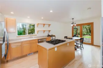 A window in the kitchen brings in the natural light.