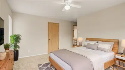 Virtually staged primary bedroom