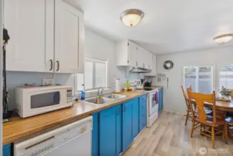 Kitchen features updated cabinet doors, lots of counter space. Newer appliances and double sink