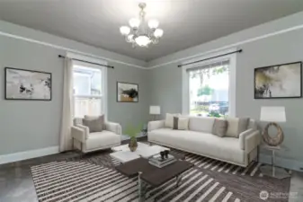 Spacious, light-filled living room.