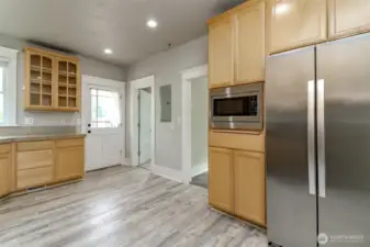 Kitchen incudes ample storage space.