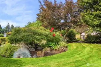 Gracious front yard with mature landscaping.