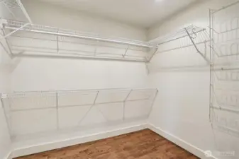 Walk-in closet in the primary.