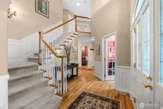 Grand entry with soaring ceiling.