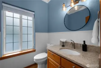 1/2 bathroom is upstairs.