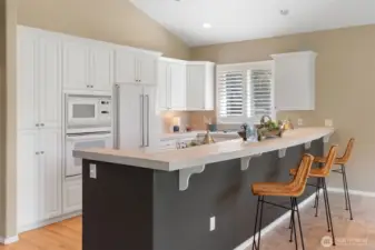 Kitchen with eating bar.