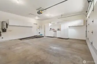 The garage has lots of built in storage and also a ramp for easy entry.