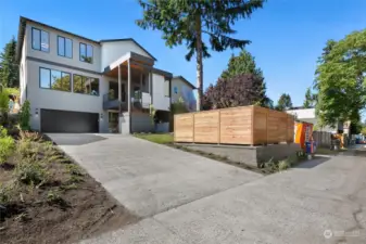 The driveway from the alley entrance looking at the back of the house.