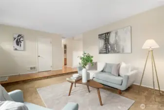 Living Room w/ Wood Burning Fireplace