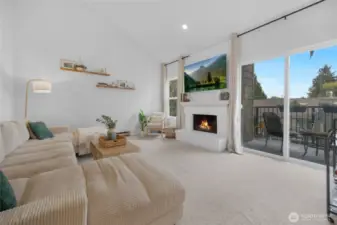 Living room with 20ft vaulted ceilings with tons of natural light