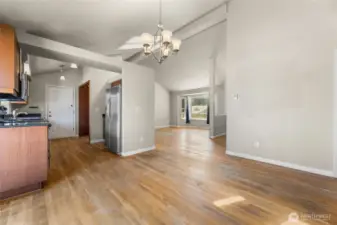 Spacious living, dining and kitchen