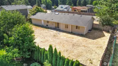 Large private, level lot