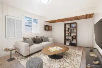 Virtually staged Bonus/Family Room (Converted single car garage)