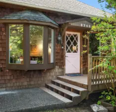 Welcoming entry porch for this perfect storybook cottage on the Burton Peninsula -- one of the island's most sought-after locations.