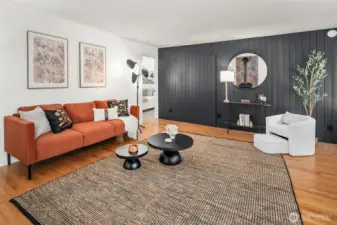 Chic wall includes hidden door to the bonus bunk room! Bedroom #2 is through doorway on left.