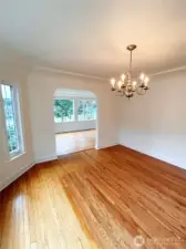 Notice the classic details in the dining room that opens to sunken living room