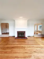 Vintage wood burning fireplace in living room