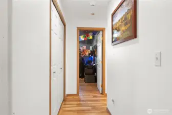 Washer and dryer are behind the doors to the left.  They stay with home!