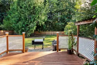 Spacious back deck off of the living room with pavers below to extend the entertaining space.