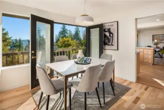 The deck is easily accessed from the dining room, family room and primary bedroom.