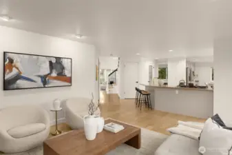 Kitchen flows into the family room