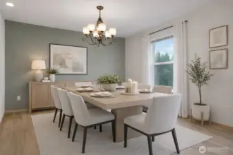 Virtually staged. Formal dining room.
