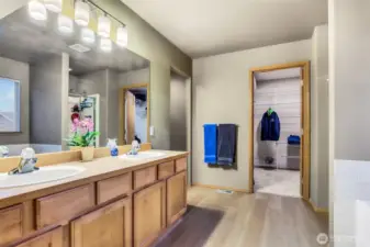 Primary bath, with shower and separate soaking tub