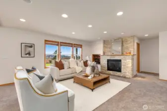 Gas fireplace and built-in sounds system.