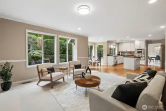 Family room again - no blinds on the windows on the back lower level - because the yard is incredibly PRIVATE.