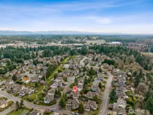 Home is located on a dead-end street. Note the walking path through the middle of the neighborhood? And the park is in the bottom left of this photo.