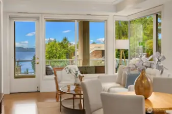 A windowed door opens to the balcony.