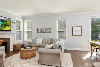 Family room with gas fireplace.