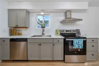 Wide galley style kitchen.